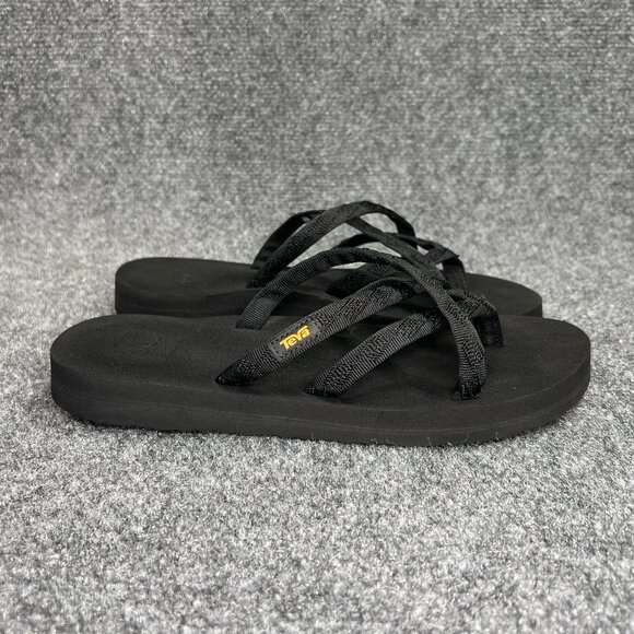 Teva Olowahu Flip-Flop Sandals Women's 8 Black Athletic Beach Recovery Toe Post - Picture 1 of 12